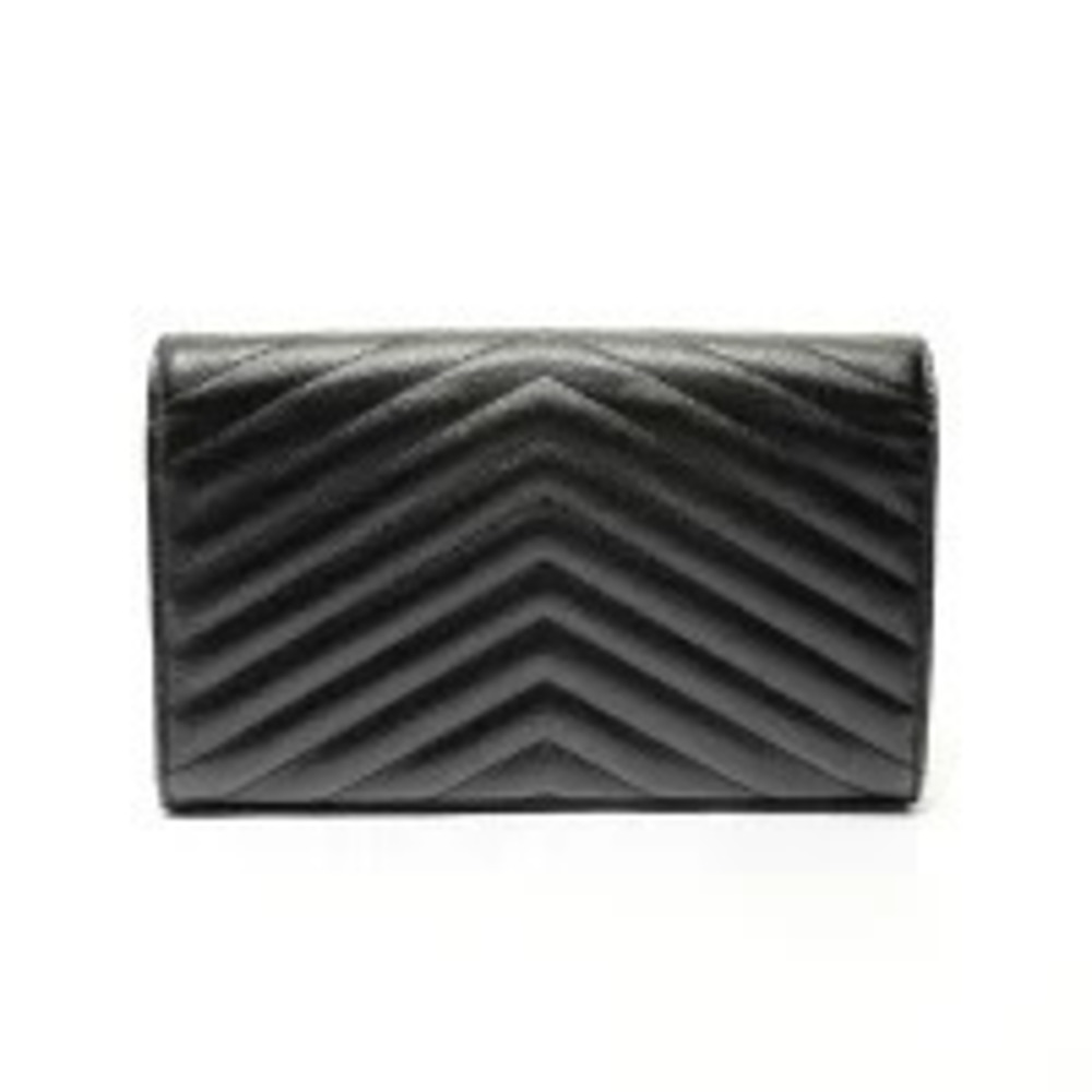 Saint Laurent Yves Cassandra Matrasse Chain Wallet Shoulder Bag Black
